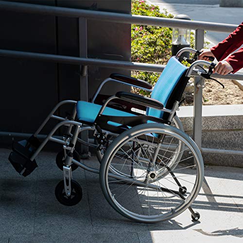 Hi-Fortune Wheelchair 21lbs Lightweight Self-propelled Manual Wheelchairs for Adults with Cushion and Travel Bag, Portable and Folding, 17.5'' Seat, Blue - Thumbnail 6