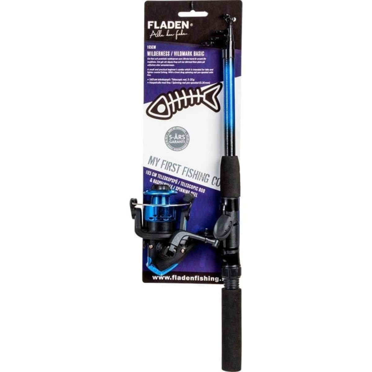 FLADEN Fishing - 1.65m Wilderness Tele Rod and Reel Pre-Spooled Starter Set 5-20g (Green) - Lake & Light Coastal Use [12K-01510B]