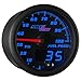MaxTow Double Vision 100 PSI Fuel Pressure Gauge Kit - Includes 1/8-27 NPT Electronic Sensor & Wiring - Black Dial - Blue LED Lighting - Analog & Digital Readouts - for Trucks - 2-1/16
