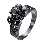 Rongxing Womens Mens Black Black Sapphire Six Claws And Four Skulls Black Gold-plated Wedding Rings Size 6-10
