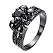 Rongxing Womens Mens Black Sapphire Six Claws And Four Skulls Black Ring Wedding Size 6-10