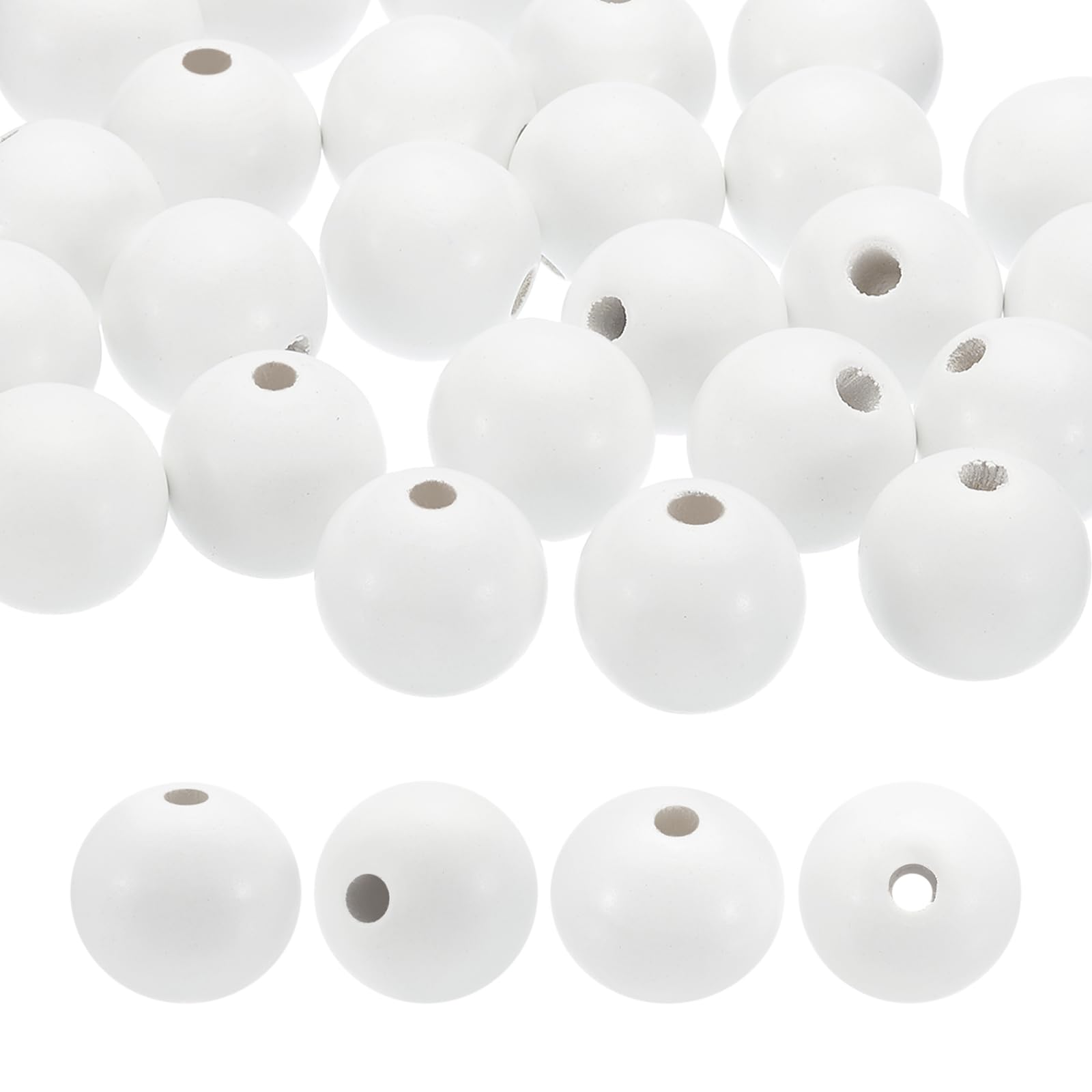 PATIKIL 25mm White Wooden Round Beads, 25 Pack for DIY Craft Jewelry Making Home Decoration