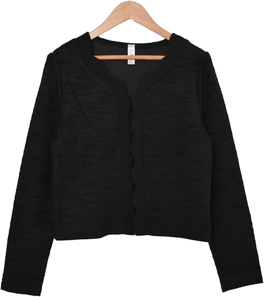 Amazon スカラップジャケット風カーディガン カーディガン 02 ブラック カーディガン ボレロ 通販