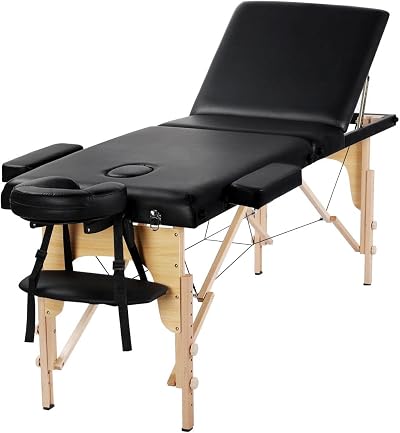Yaheetech Portable Massage Table Folding Spa Bed 3 Section 60 cm Width Black