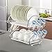WORTOOL Dish Drying Rack 2 Tier Dish Rack and Drain Board, 21 inch ‘S’ Shape Double Draining Tray Design Effectively Prevent Cross-Contamination.