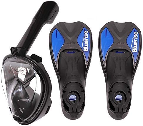 Bluerise Snorkel Set Full Face Antifog Diving Mask Adjustable Size Scuba Fins Flippers Scuba Mask and Snorkel Snorkelling Gear Snorkel Equipment