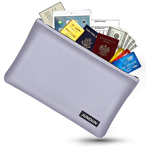 JUNDUN Fireproof Document Bags,13.4"x 9.4"Waterproof and Fireproof Money Bag,Fireproof Safe Storage Pouch with Zipper for Documents,Cash and Passport (Silver, Large)