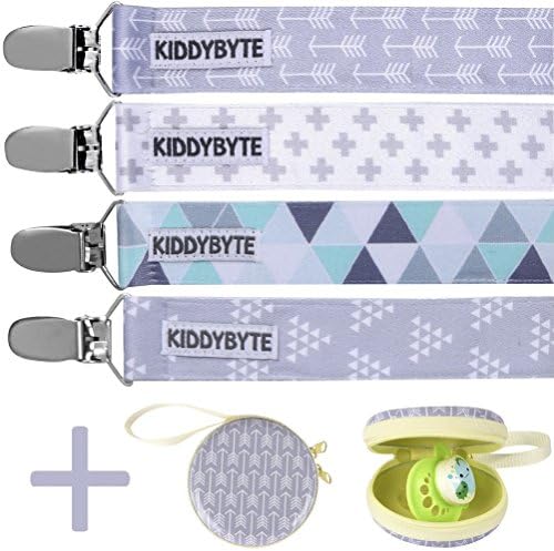 Baby Pacifier Clip with Case Holder for Boy - 4 Pack Teething Clips for Babies, Perfect for Binky, Soothie & Stuffed Animal Toys (4 Pack)