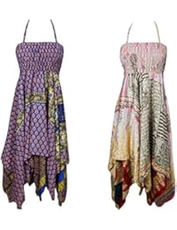 2pc Womens Silk Skirt Dresses Handkerchief Hem Beach Boho OneSize