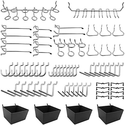 Pegboard Hooks Assortment with Pegboard Bins, Peg Locks, for Organizing Tools, 80 Piece ...