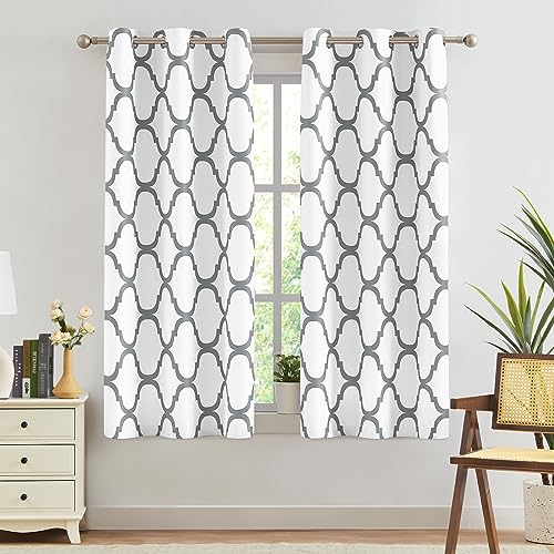 Melodieux Moroccan Fashion Thermal Insulated Room Darkening Blackout Grommet Curtains for Living Room, 42 by 63 Inch, Off White/Grey (2 Panels)