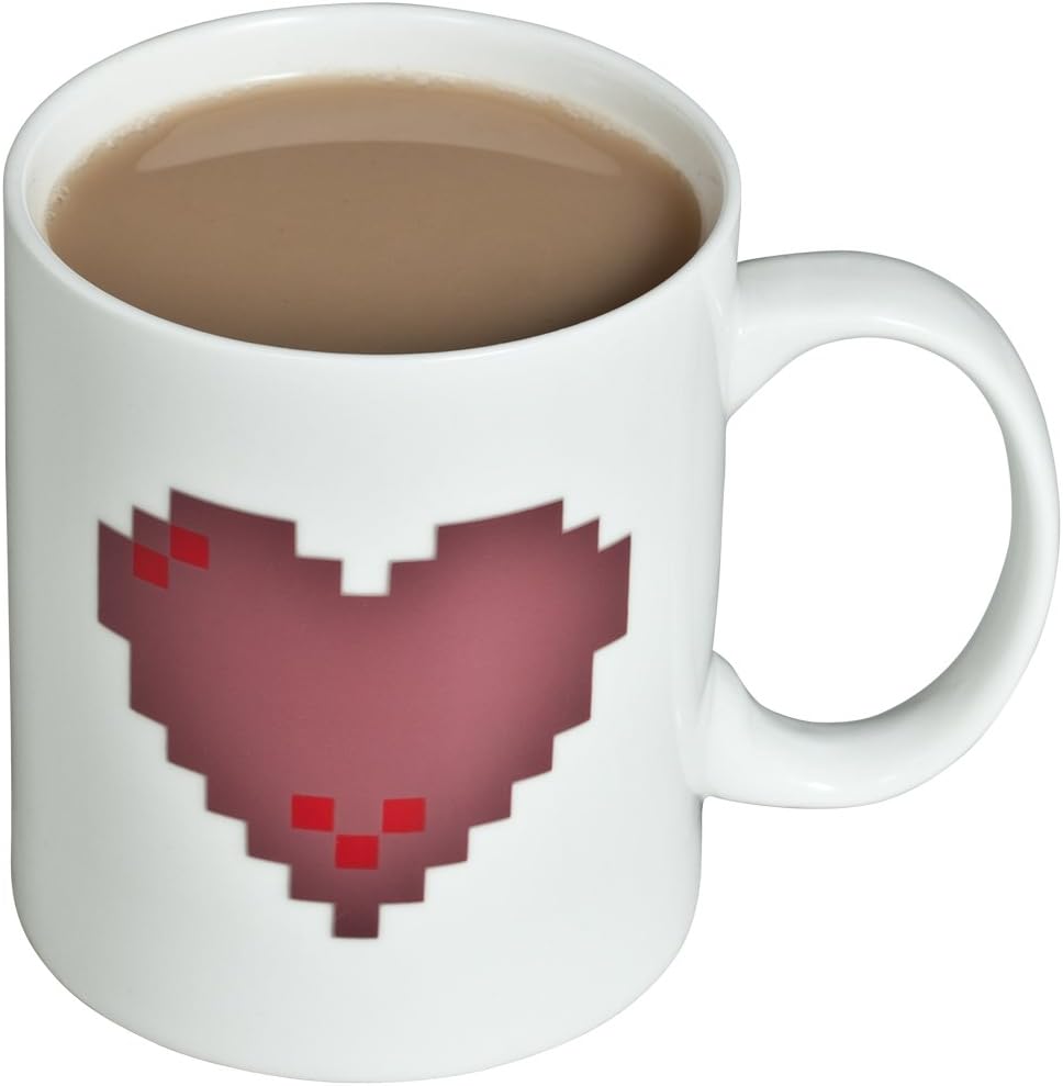VENKON - Heat-sensitive animated cup with thermal effect/heat effect - for coffee, tea, cocoa, milk, water, etc. - 0.3L Pixel Heart