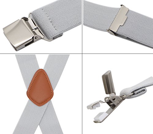 Bioterti Men’s Heavy Duty X- Back Suspenders-Adjustable Size, Long & Elastic Braces (Light Grey)