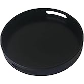 3.5 cm Deep Solid Wood Serving Tray, Round with Handle Hole Non-Slip Tea Coffee Snack Plate Food Meals Serving Tray with Raised Edges for Home Kitchen Restaurant(11.8 inch, Black)
