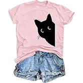 Cat Shirts for Women Black Cats Tshirt Animal Shirt Teen Girl Graphic Tops Casual Short Sleeve Clothes