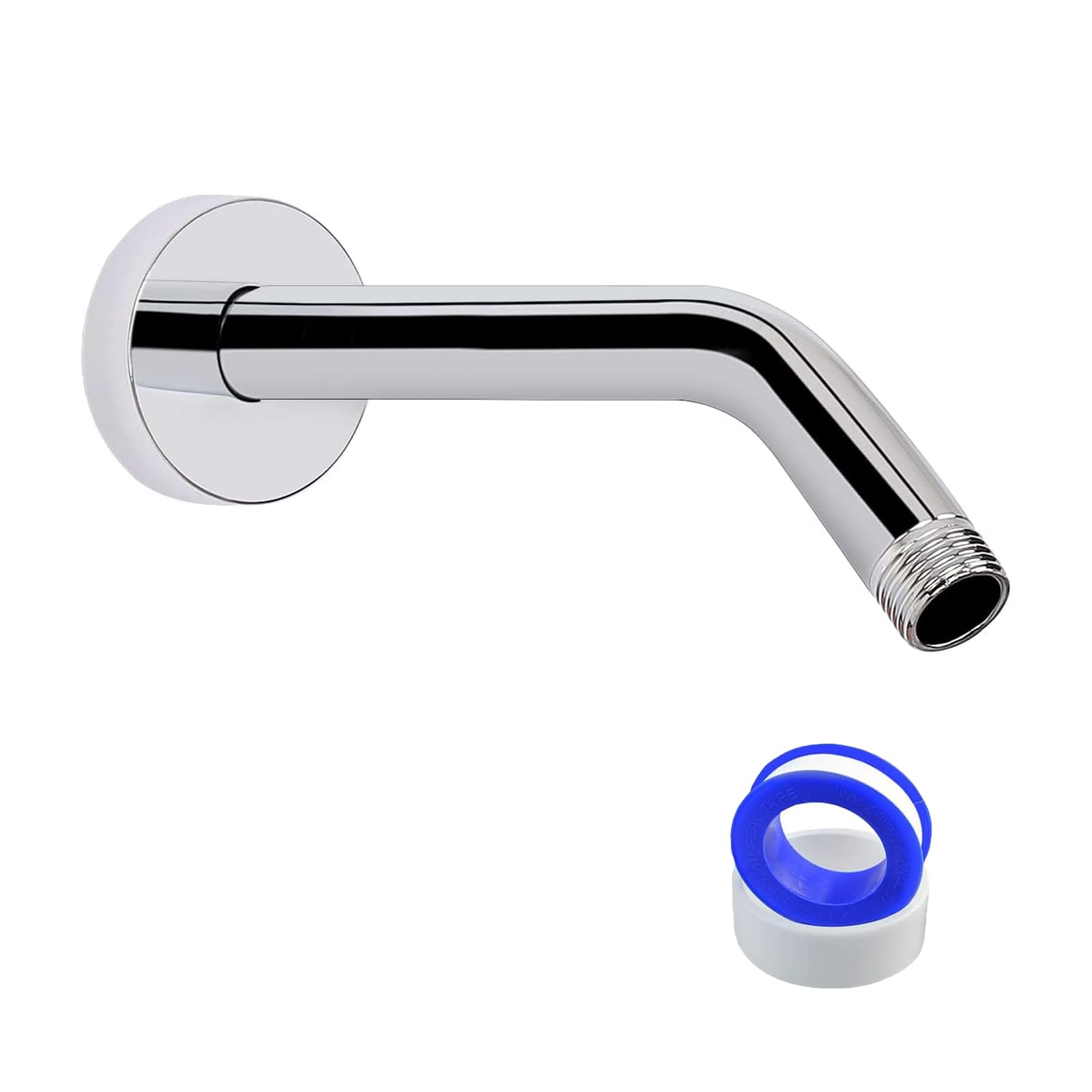 Photo 1 of 10 Inch Shower Arm, Shower Pipe with Flange, Made of Stainless Steel Shower Extension Extender Pipe, Wall-Mounted for Fixed Bathroom Showerhead Chrome Finish (Teflon Tape Included)