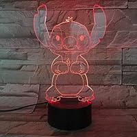 asqwq 3D Night Light Kids Toys Creative Gift Cartoon Stitch Lamp Bedroom Table Acrylic Panel USB Cable 7 Colors Change Touch Base Lamp Kids Gift