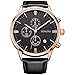 SONGDU Date Black Multifunction Chronograph Mens Watches Stopwatch Rose Gold With Leather Strap (black dial)