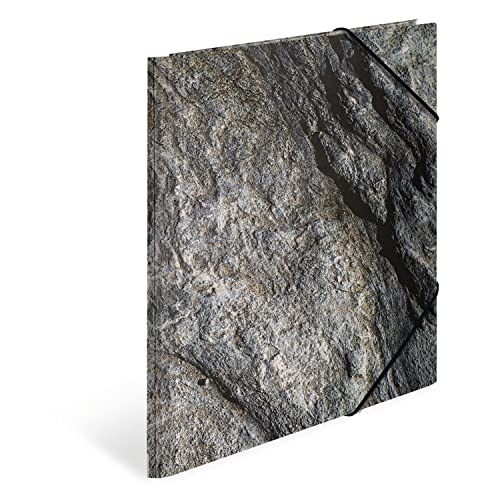 HERMA Collectors Folders A4 Natural Stone Set of 3 Childrens Cardboard Corner Folder with Haptic Finish, Motif, Elastic Band, Inner Flaps and Inner Print for Boys and Girls