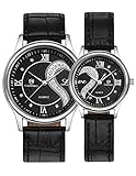 OOFIT Black Leather Romantic Silver Pair Wrist Watches for Couple Men Women ( Set of 2 )