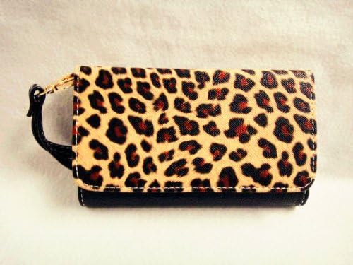 NEW! Leopard Skin Leather Wallet Purse Flip Smart-Phone Wristlet Clutch Leather Wallet Case Cover for LG Mobile Cell Phone 1 (LG COOKIE SMART T375 T395 T385, black)