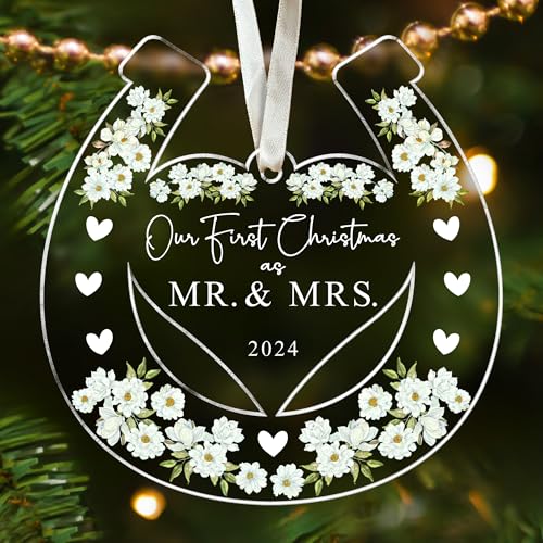 Photo 1 of Wedding Gifts - Mr and Mrs Gifts - Wedding Gifts for Couples 2024, Wedding Gifts for Couple, Wedding Gifts for Bride - First Christmas Married Ornament 2024 - Bridal Shower Gifts - Acrylic Ornament