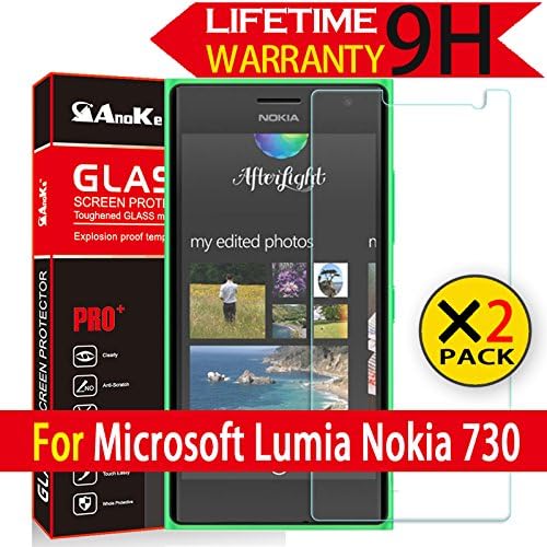 Lumia 730 / 735 Glass Screen Protector, [2 Pack] AnoKe [Lifetime Warranty](0.3mm 9H 2.5D) Best Tempered Glass Screen Protector Film Shield Guard For Microsoft Nokia Lumia 730 / 735 Glass 2Pack