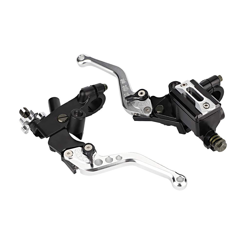 Keenso 1 Pair Adjustable Break and Clutch Levers, 7/8 inch Universal Motorcycle Brake Clutch Master Cylinder Reservoir Levers(Silver) Auto and Motorcycle Parts