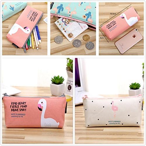 2pcs 2017 Personality Design Women Purses Creative Flamingo Bird Personality Canvas Pencil Bag Quality Fabric Stationery Bag Arts & Crafts Pen, Pencil & Marker Cases Pencil Holders (pink+ white)