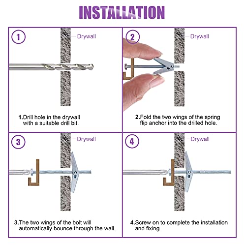 Swpeet 30Pcs 1/4 Inch Toggle Bolt and Wing Nut Kit for Hanging Heavy