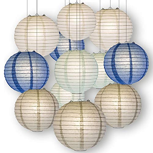 Quasimoon Paperlanternstore.com Winter Celebration Party Pack Parallel Ribbed Paper Lantern Combo Set (12 pc Set)