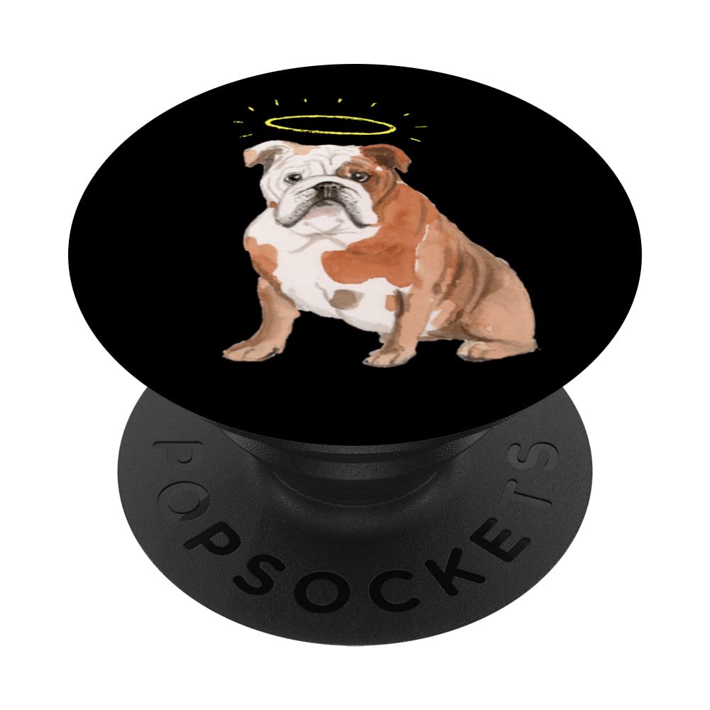 Cute English Bulldog Brown and Tan Pup Angel Halo PopSockets Swappable PopGrip