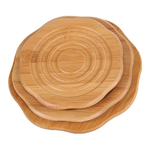 Weikai Natural Heavy Duty Bamboo Trivet Mat Set - Protects Counters
Tabletops From Hot Pots/Pan - Three Sizes (Set of 3, Round)