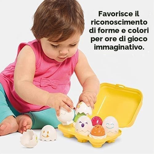 TOMY Toomies - Uova Giocattolo per Bambini con 3 Pulcini Che squittiscono e 3 Pulcini sonaglio, Colori e Forme, Giocattoli sensoriali per Bambini da 6 Mesi a 36 Mesi