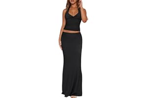 Skirt Sets Women 2 Piece Outfits Sexy Two Pc Set Twist Front Halter Tops and Maxi Long Skirts