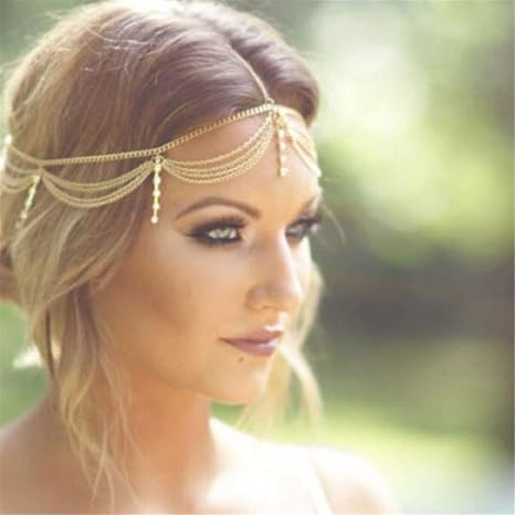Boho Gold Draping Crystal Hair Cuff Arabian Bridal Hair