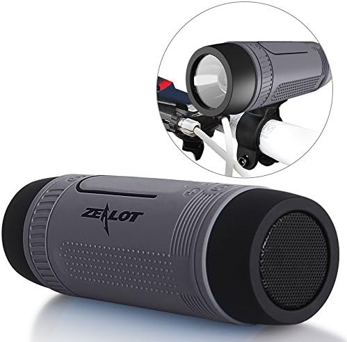 The Cloudbazzars Limited Bluetooth Speaker Portable Wireless Stereo HiFi,TF Card Slot,Flashlight 1W,Power Bank 4000mAh,Waterproof IPX5,Hand-free Call,FM Radio (Biycle Mount Bracket +Carabiner) (Grey)