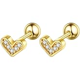 Niaspi 16G Small Love Heart Cartilage Stud Earrings for Women Cute Stainless Steel Screw Back Studs Earring Conch Helix Rook Daith Piercing Jewelry