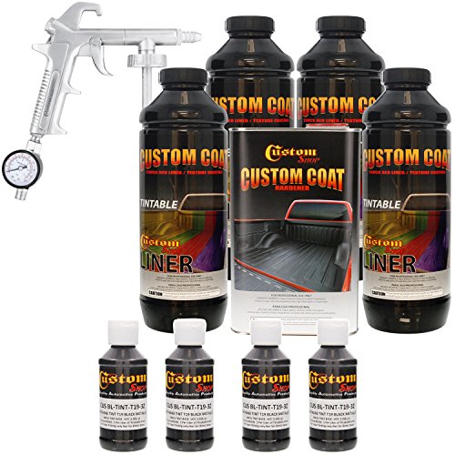 Custom Coat BLACK METALLIC 4 Liter Urethane Spray-On Truck Bed Liner Kit with (FREE) Custom Coat Spray Gun with Regulator