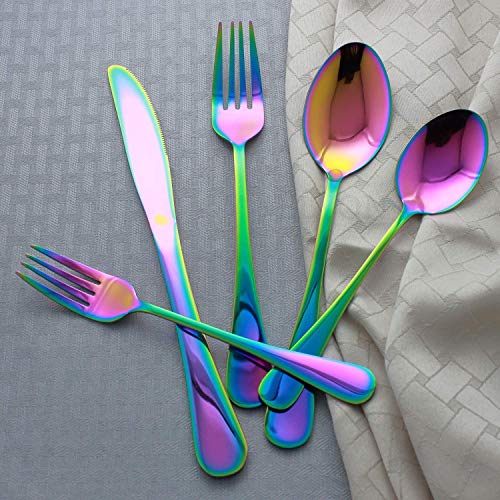 Silverware Set,WOAIWO-Q 28 PCS Stainless Steel Flatware Set for 4 People, Cutlery With Wire Mesh Holder Storage Trays Mirror Polish,Dishwasher Safe (Rainbow) - Thumbnail 3