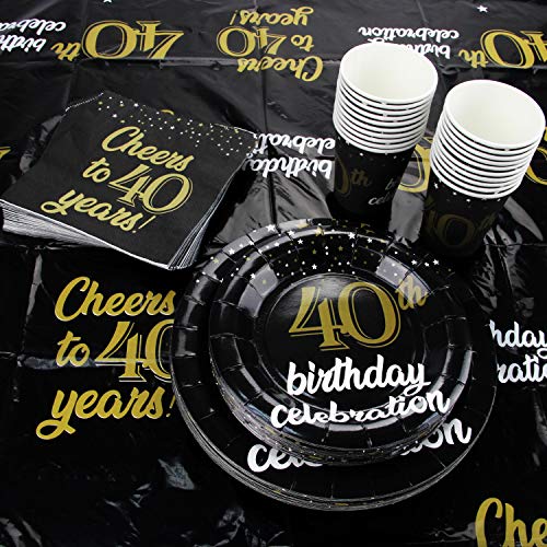 82 Piece 40th Birthday Party Supplies Set Including Plates, Cups, Napkins, Banner and Tablecloth, Serves 20 - Thumbnail 6