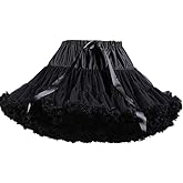 Colyanda Womens 3-Layered Pleated Tulle Petticoat Tutu Puffy Party Cosplay Skirt(Black)