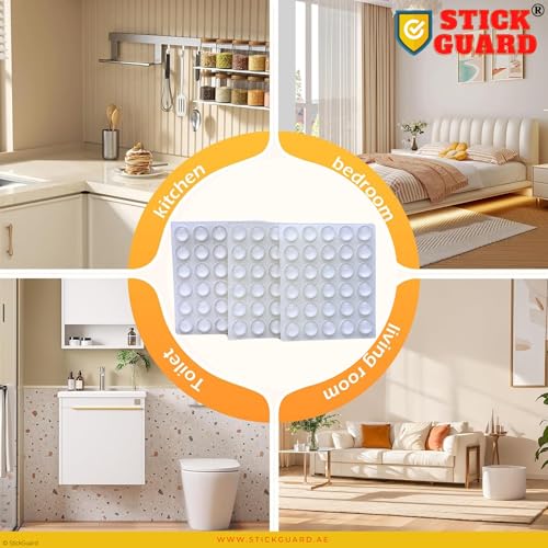 StickGuard Clear Self-Adhesive Cabinet Door Bumpers (Pack of 90) – Noise Dampening, Scratch-Resistant Silicone Pads for Drawers, Doors, Furniture, and More – Invisible Protective Cushion