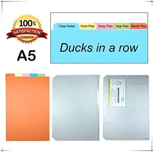 Index Dividers-Binder Index Table(Vertical Tabs for Binders+PVC Sealed Bag) Tab Dividers for A5 6-Holes Binders/Planner/Notebook/Journals