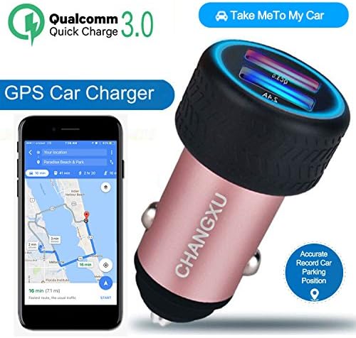 Car Charger GPS Car Charger with Car Positioning QC3.0 Quick Chargers Connected mobile App with Set Parking Time Alarm for Save money and Share Car Location to your Family .(Rose Gold )