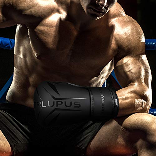 Liberlupus Cool Style Boxing Gloves for Men & Women, Boxing Training Gloves, Kickboxing Gloves, Sparring Gloves, Heavy Bag Gloves for Boxing, Kickboxing, Muay Thai, MMA (Black, 12 oz)