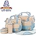 GUGER 5 pcs Multifunctional Baby Diaper Bag Suits Nappy Bag Mommy Bottle Holder Handbag With Changing Pad Larger Capacity Mummy Stroller Maternity Bag (light blue)