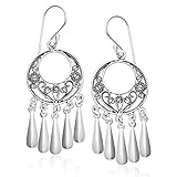 MIMI Sterling Silver Bali Filigree Chandelier Hoop Dangle Earrings