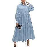 Women's Long Sleeve Maxi Shirt Dress Elegant Button Down Loose Swing Party Dress