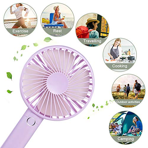 Battery Handheld Fan, Portable Battery Operated Fan : Rechargeable & Adjustable 3 Speeds Mini Personal Electric USB Fan with Desk Stand for Home/Office/Travel/Outdoor (Purple) - Thumbnail 5